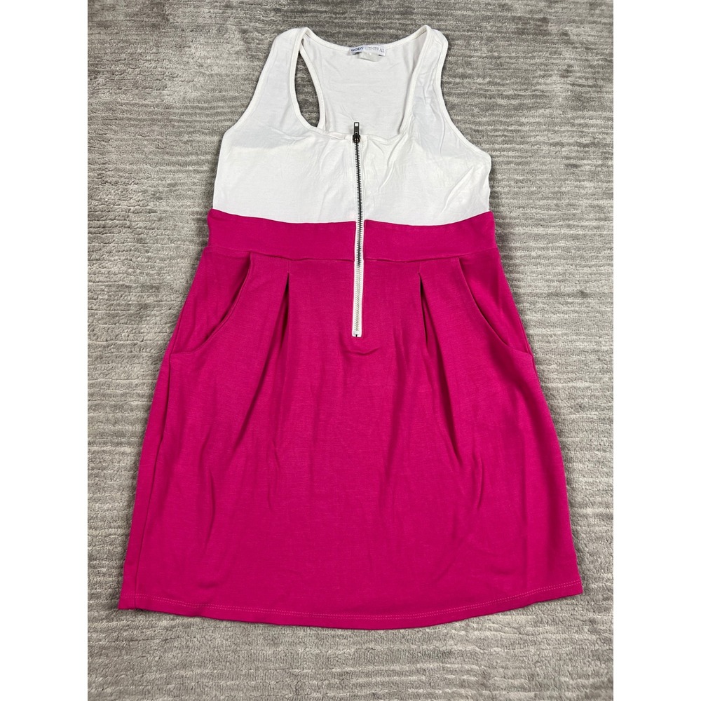 Body‎ Central Dress Womens Large Pink White Colorblock Mini Racerback Zip Front